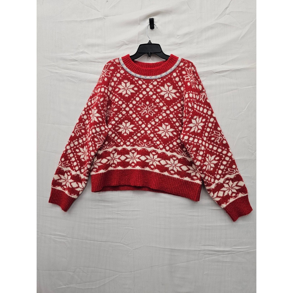 Universal Thread Womens Red Fair Isle Snowflake Sweater Metallic Trim Size M NWT